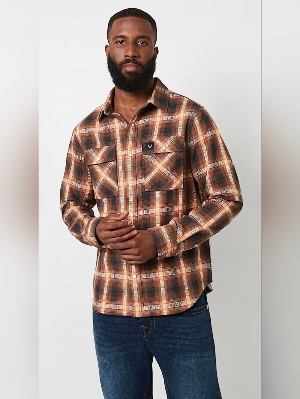 $89 True Religion Mens Jacquard Workwear plaid Shirt